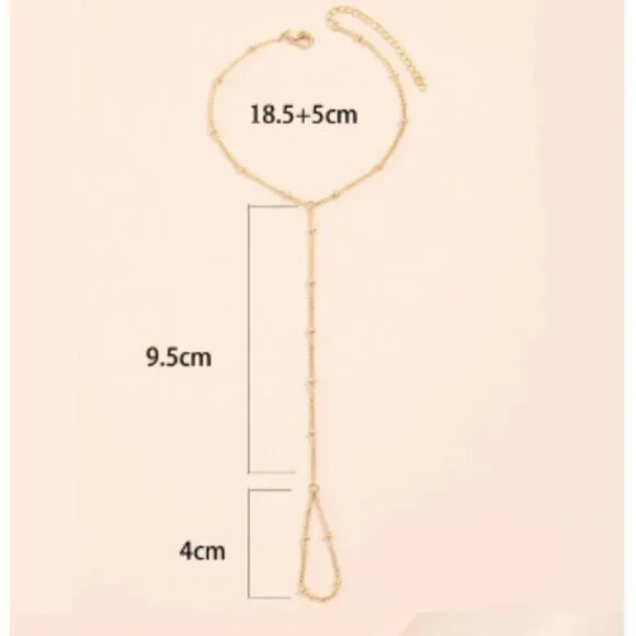 Tiny Chain Bracelet Finger Rings Gold Color Link Chains Connecting Hand Harness - Picture 3 of 4